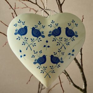 Ivory Birds Large Hanging Metal Heart