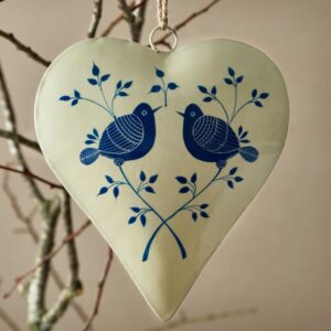 Ivory birds Small Hanging Metal Heart