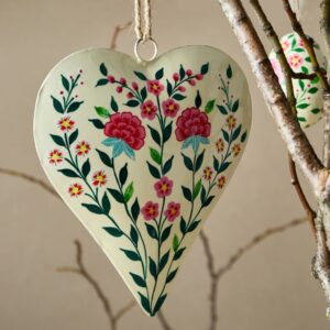 Pink Birds Small Hanging Metal Heart